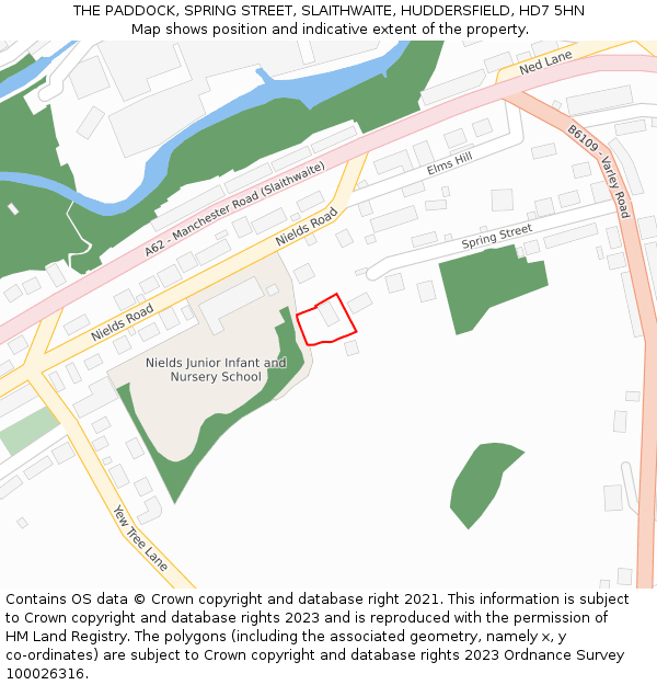 THE PADDOCK, SPRING STREET, SLAITHWAITE, HUDDERSFIELD, HD7 5HN: Location map and indicative extent of plot