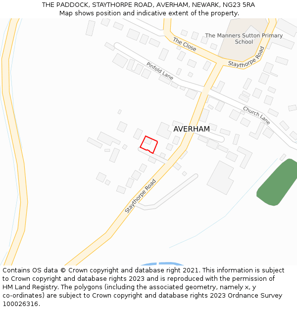 THE PADDOCK, STAYTHORPE ROAD, AVERHAM, NEWARK, NG23 5RA: Location map and indicative extent of plot