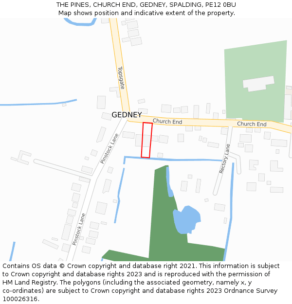 THE PINES, CHURCH END, GEDNEY, SPALDING, PE12 0BU: Location map and indicative extent of plot