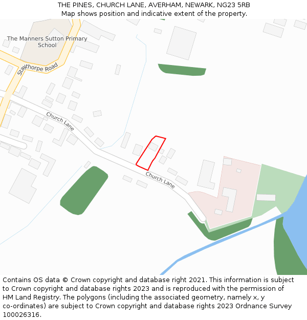 THE PINES, CHURCH LANE, AVERHAM, NEWARK, NG23 5RB: Location map and indicative extent of plot