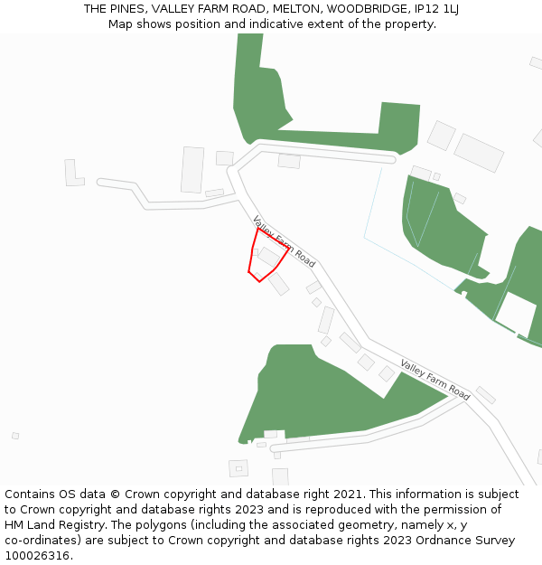 THE PINES, VALLEY FARM ROAD, MELTON, WOODBRIDGE, IP12 1LJ: Location map and indicative extent of plot