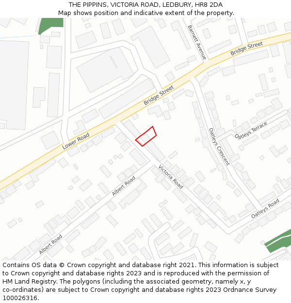 THE PIPPINS, VICTORIA ROAD, LEDBURY, HR8 2DA: Location map and indicative extent of plot