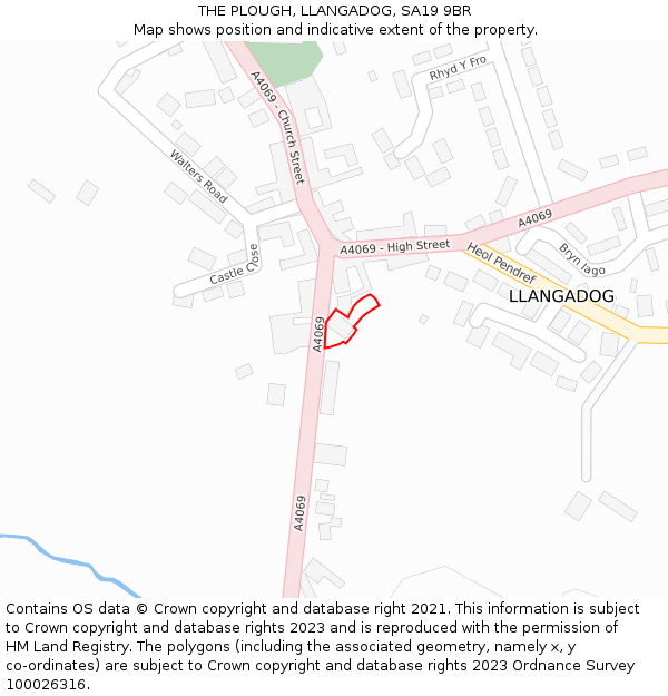 THE PLOUGH, LLANGADOG, SA19 9BR: Location map and indicative extent of plot