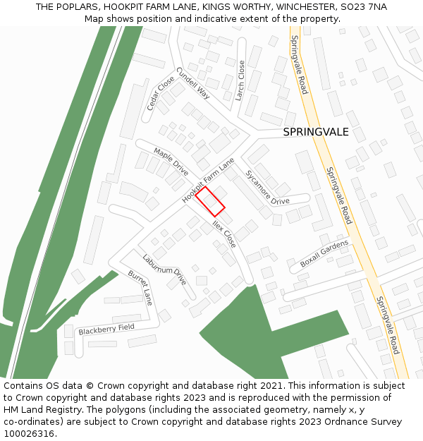 THE POPLARS, HOOKPIT FARM LANE, KINGS WORTHY, WINCHESTER, SO23 7NA: Location map and indicative extent of plot