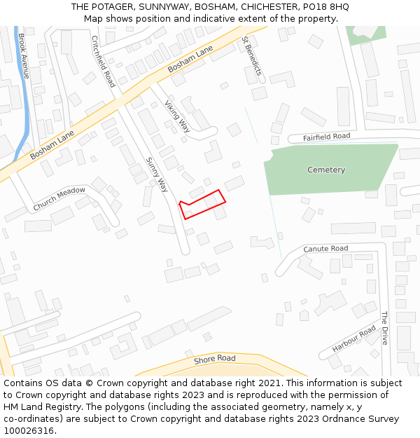 THE POTAGER, SUNNYWAY, BOSHAM, CHICHESTER, PO18 8HQ: Location map and indicative extent of plot