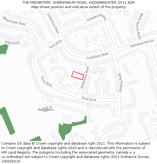 THE PRESBYTERY, SHREWSBURY ROAD, KIDDERMINSTER, DY11 6DR: Location map and indicative extent of plot