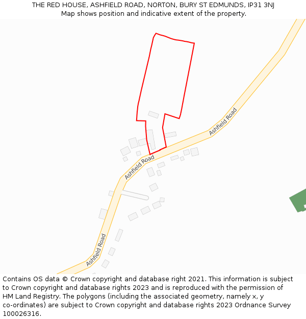 THE RED HOUSE, ASHFIELD ROAD, NORTON, BURY ST EDMUNDS, IP31 3NJ: Location map and indicative extent of plot