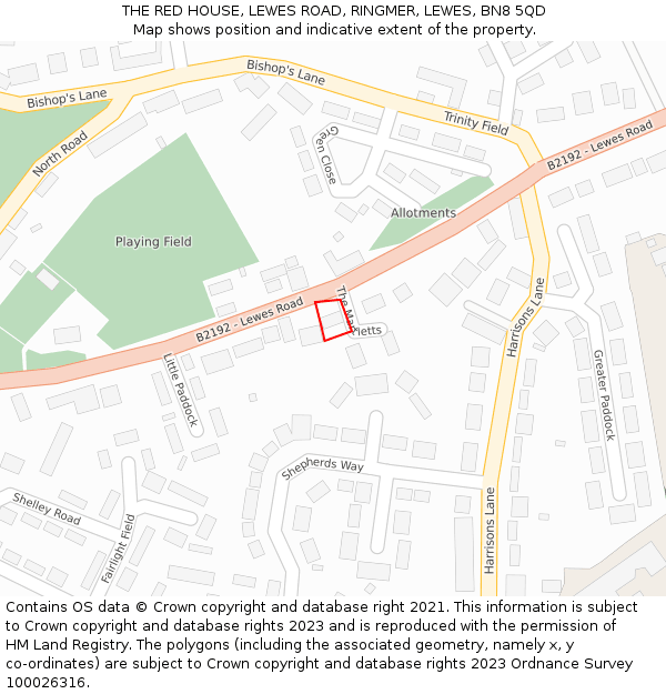 THE RED HOUSE, LEWES ROAD, RINGMER, LEWES, BN8 5QD: Location map and indicative extent of plot