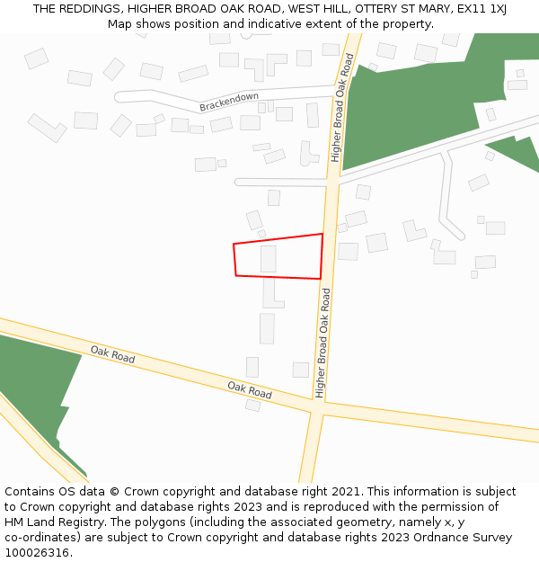 THE REDDINGS, HIGHER BROAD OAK ROAD, WEST HILL, OTTERY ST MARY, EX11 1XJ: Location map and indicative extent of plot