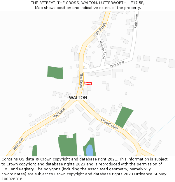 THE RETREAT, THE CROSS, WALTON, LUTTERWORTH, LE17 5RJ: Location map and indicative extent of plot