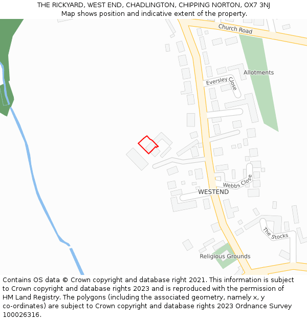 THE RICKYARD, WEST END, CHADLINGTON, CHIPPING NORTON, OX7 3NJ: Location map and indicative extent of plot