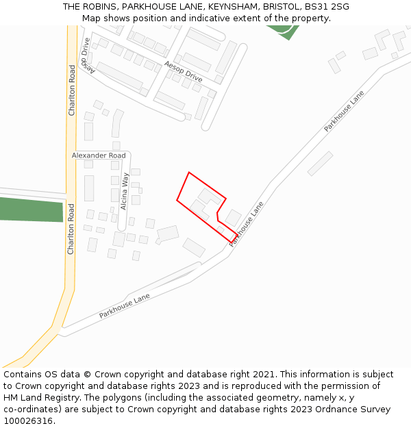 THE ROBINS, PARKHOUSE LANE, KEYNSHAM, BRISTOL, BS31 2SG: Location map and indicative extent of plot