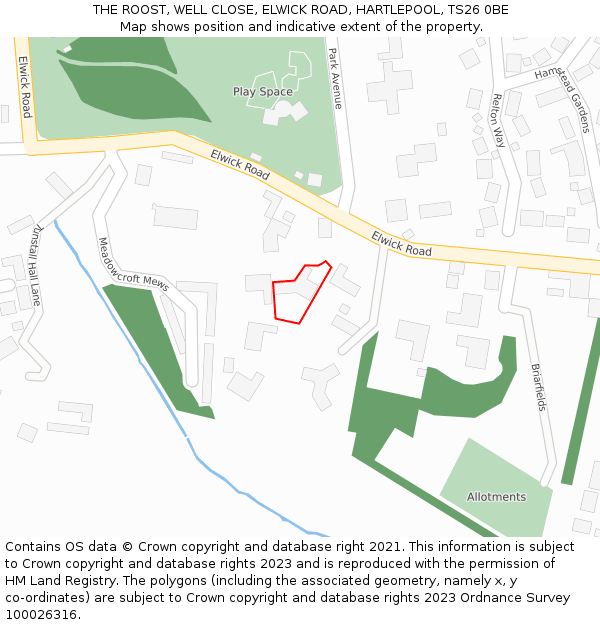 THE ROOST, WELL CLOSE, ELWICK ROAD, HARTLEPOOL, TS26 0BE: Location map and indicative extent of plot