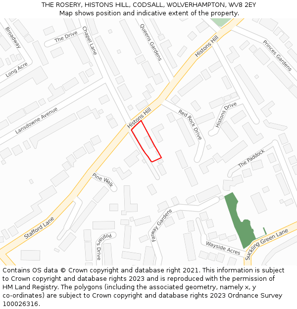 THE ROSERY, HISTONS HILL, CODSALL, WOLVERHAMPTON, WV8 2EY: Location map and indicative extent of plot