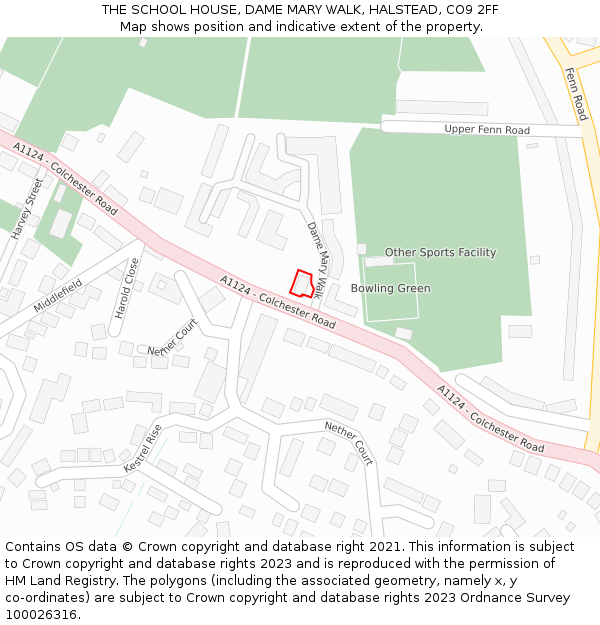 THE SCHOOL HOUSE, DAME MARY WALK, HALSTEAD, CO9 2FF: Location map and indicative extent of plot