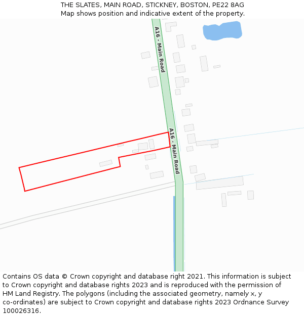 THE SLATES, MAIN ROAD, STICKNEY, BOSTON, PE22 8AG: Location map and indicative extent of plot