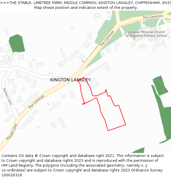 THE STABLE, LIMETREE FARM, MIDDLE COMMON, KINGTON LANGLEY, CHIPPENHAM, SN15 5NW: Location map and indicative extent of plot