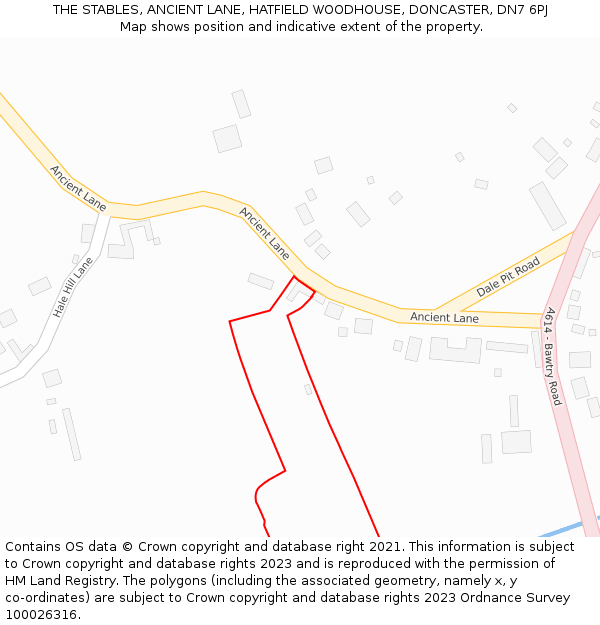 THE STABLES, ANCIENT LANE, HATFIELD WOODHOUSE, DONCASTER, DN7 6PJ: Location map and indicative extent of plot