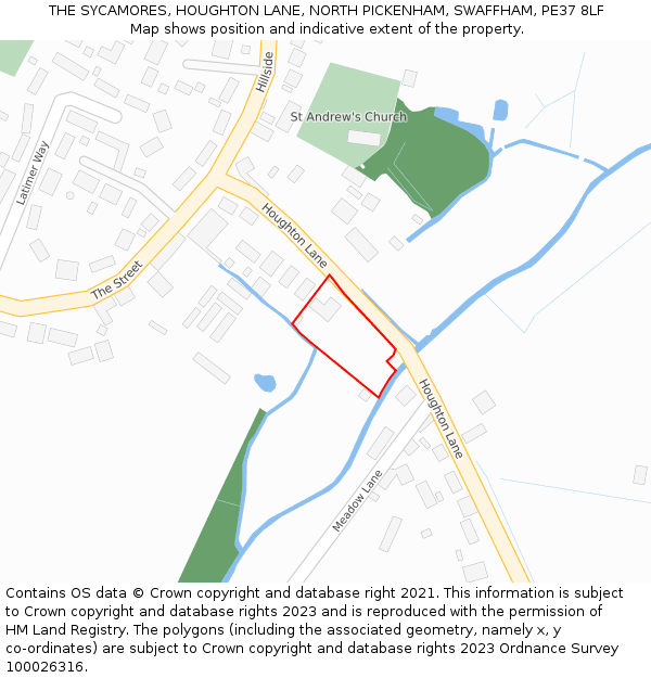 THE SYCAMORES, HOUGHTON LANE, NORTH PICKENHAM, SWAFFHAM, PE37 8LF: Location map and indicative extent of plot