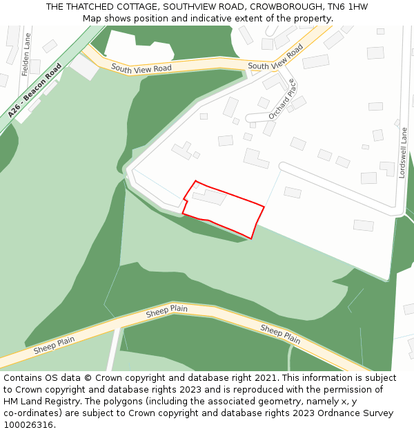 THE THATCHED COTTAGE, SOUTHVIEW ROAD, CROWBOROUGH, TN6 1HW: Location map and indicative extent of plot