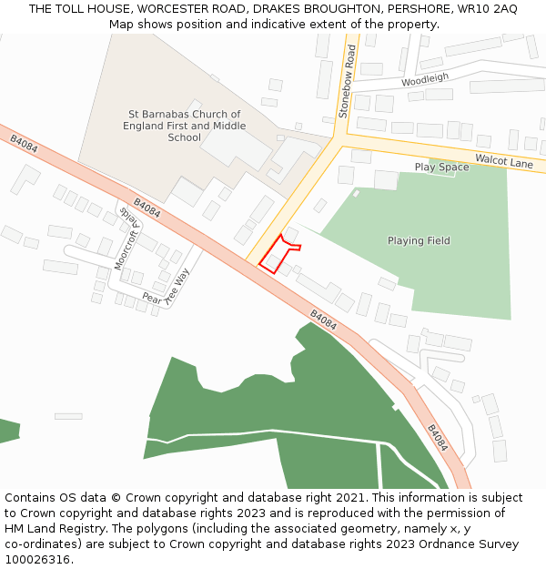 THE TOLL HOUSE, WORCESTER ROAD, DRAKES BROUGHTON, PERSHORE, WR10 2AQ: Location map and indicative extent of plot