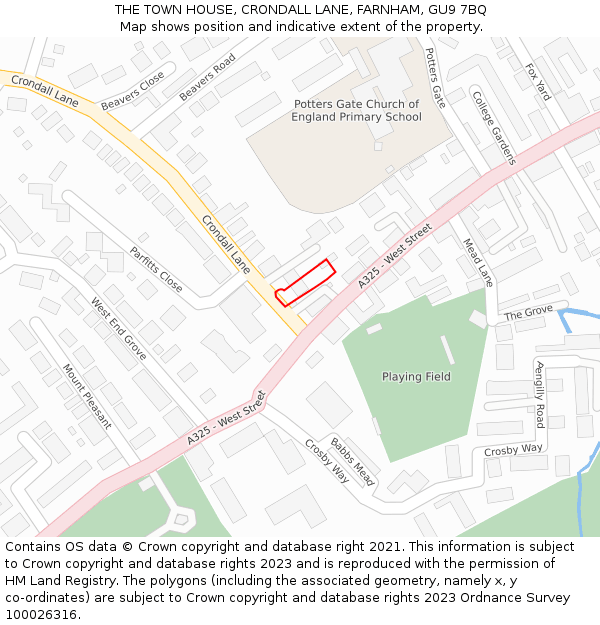 THE TOWN HOUSE, CRONDALL LANE, FARNHAM, GU9 7BQ: Location map and indicative extent of plot