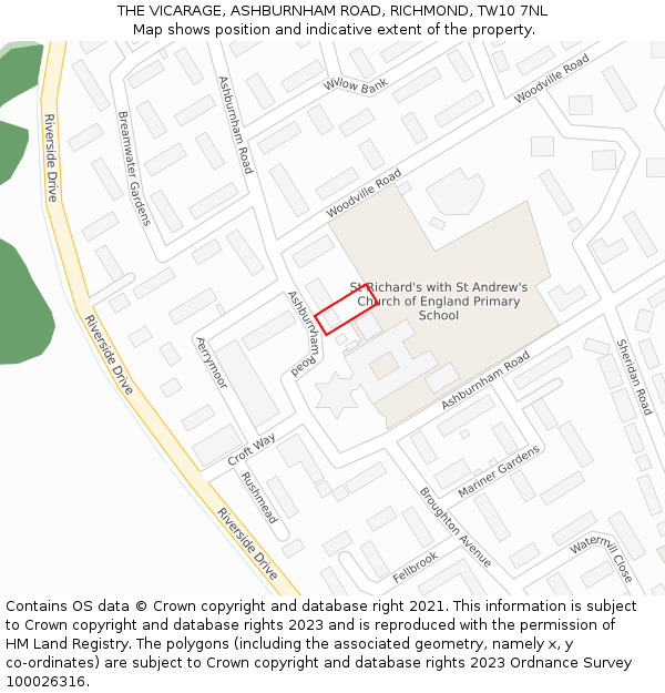 THE VICARAGE, ASHBURNHAM ROAD, RICHMOND, TW10 7NL: Location map and indicative extent of plot