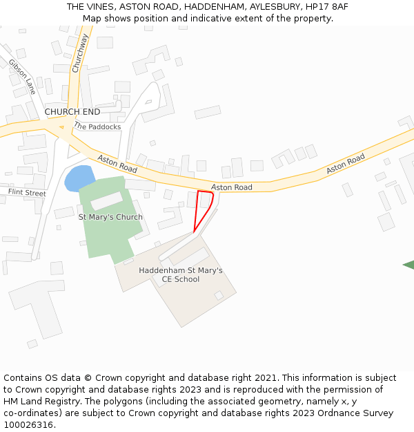 THE VINES, ASTON ROAD, HADDENHAM, AYLESBURY, HP17 8AF: Location map and indicative extent of plot