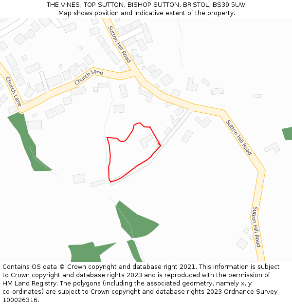 THE VINES, TOP SUTTON, BISHOP SUTTON, BRISTOL, BS39 5UW: Location map and indicative extent of plot