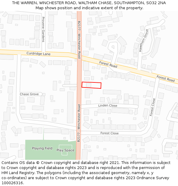 THE WARREN, WINCHESTER ROAD, WALTHAM CHASE, SOUTHAMPTON, SO32 2NA: Location map and indicative extent of plot