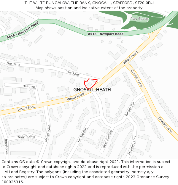 THE WHITE BUNGALOW, THE RANK, GNOSALL, STAFFORD, ST20 0BU: Location map and indicative extent of plot