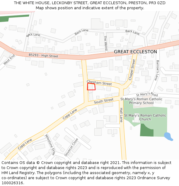 THE WHITE HOUSE, LECKONBY STREET, GREAT ECCLESTON, PRESTON, PR3 0ZD: Location map and indicative extent of plot