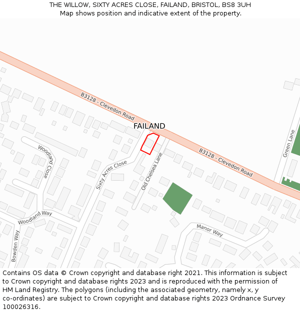 THE WILLOW, SIXTY ACRES CLOSE, FAILAND, BRISTOL, BS8 3UH: Location map and indicative extent of plot