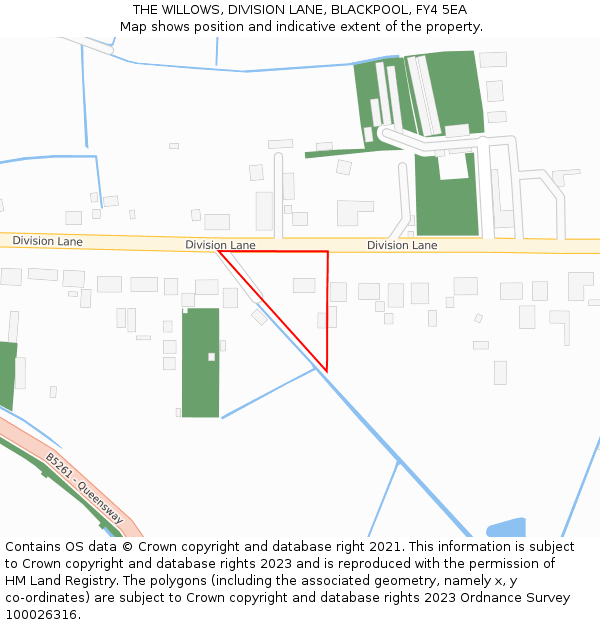 THE WILLOWS, DIVISION LANE, BLACKPOOL, FY4 5EA: Location map and indicative extent of plot