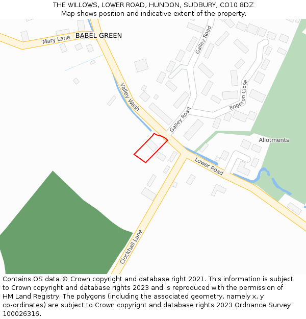 THE WILLOWS, LOWER ROAD, HUNDON, SUDBURY, CO10 8DZ: Location map and indicative extent of plot