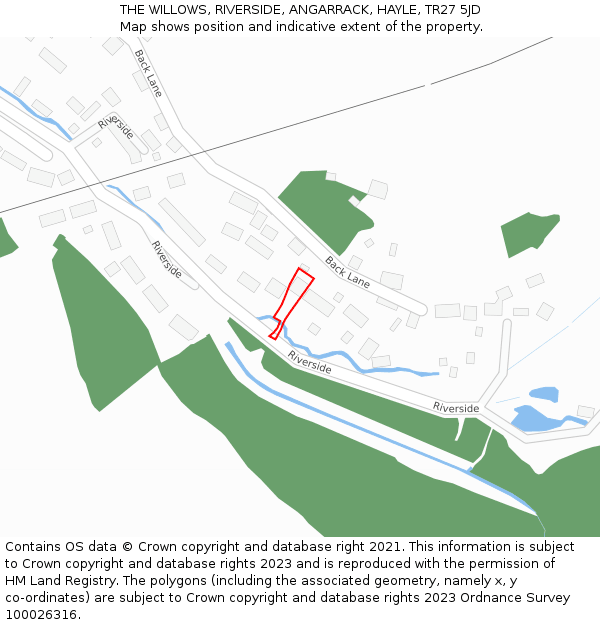 THE WILLOWS, RIVERSIDE, ANGARRACK, HAYLE, TR27 5JD: Location map and indicative extent of plot