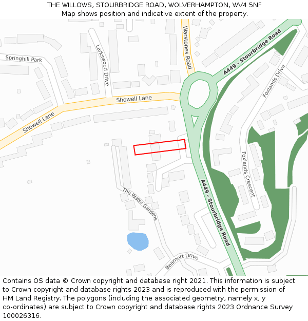 THE WILLOWS, STOURBRIDGE ROAD, WOLVERHAMPTON, WV4 5NF: Location map and indicative extent of plot