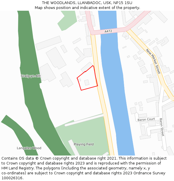 THE WOODLANDS, LLANBADOC, USK, NP15 1SU: Location map and indicative extent of plot