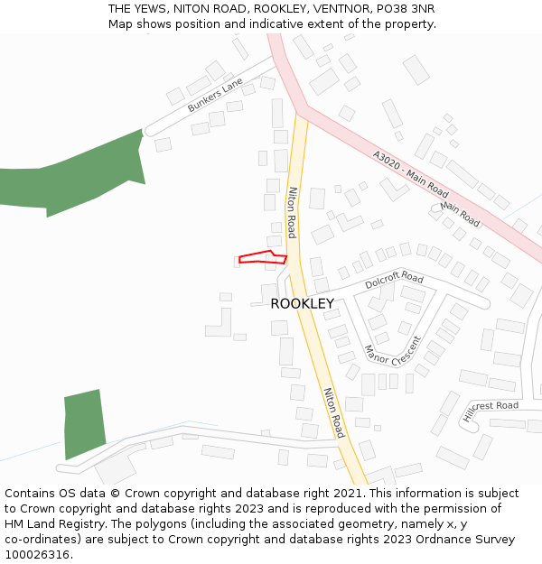 THE YEWS, NITON ROAD, ROOKLEY, VENTNOR, PO38 3NR: Location map and indicative extent of plot