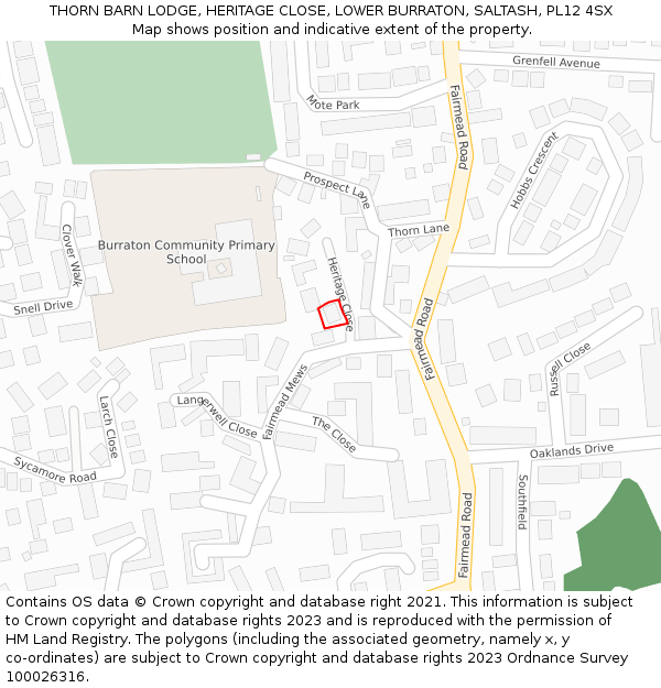 THORN BARN LODGE, HERITAGE CLOSE, LOWER BURRATON, SALTASH, PL12 4SX: Location map and indicative extent of plot