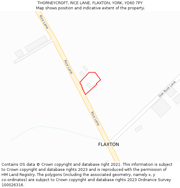 THORNEYCROFT, RICE LANE, FLAXTON, YORK, YO60 7PY: Location map and indicative extent of plot