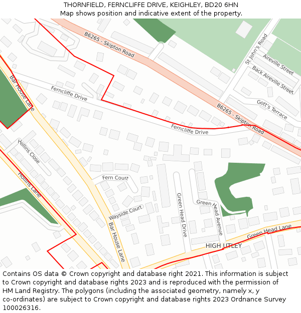 THORNFIELD, FERNCLIFFE DRIVE, KEIGHLEY, BD20 6HN: Location map and indicative extent of plot