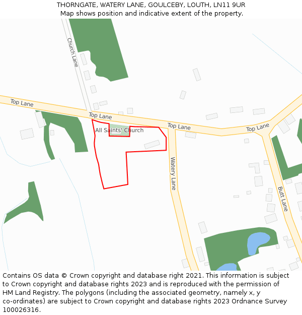 THORNGATE, WATERY LANE, GOULCEBY, LOUTH, LN11 9UR: Location map and indicative extent of plot