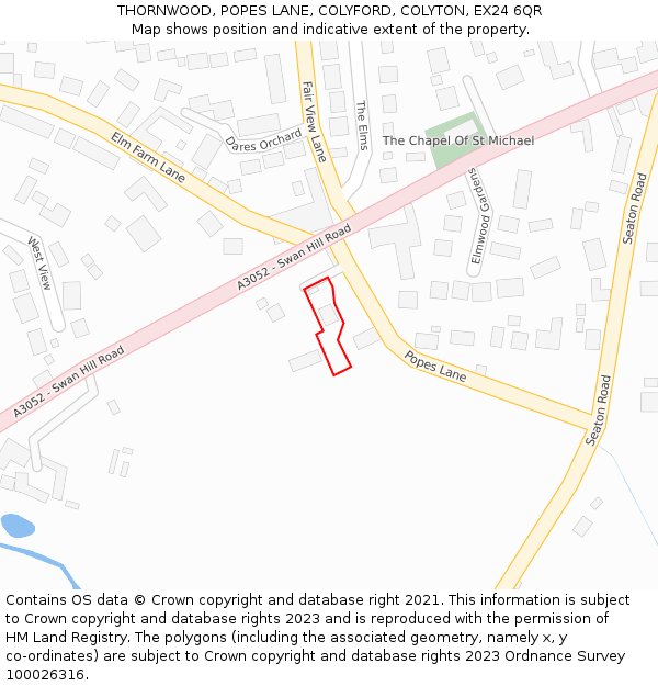 THORNWOOD, POPES LANE, COLYFORD, COLYTON, EX24 6QR: Location map and indicative extent of plot