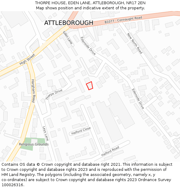 THORPE HOUSE, EDEN LANE, ATTLEBOROUGH, NR17 2EN: Location map and indicative extent of plot