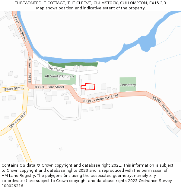 THREADNEEDLE COTTAGE, THE CLEEVE, CULMSTOCK, CULLOMPTON, EX15 3JR: Location map and indicative extent of plot