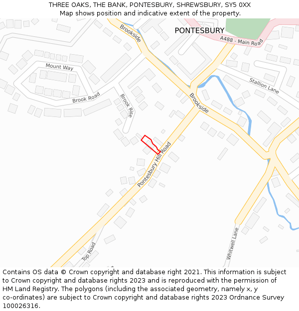 THREE OAKS, THE BANK, PONTESBURY, SHREWSBURY, SY5 0XX: Location map and indicative extent of plot