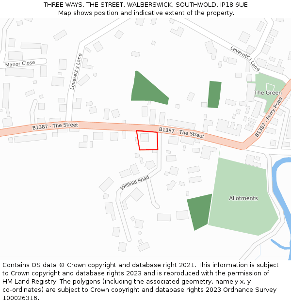 THREE WAYS, THE STREET, WALBERSWICK, SOUTHWOLD, IP18 6UE: Location map and indicative extent of plot