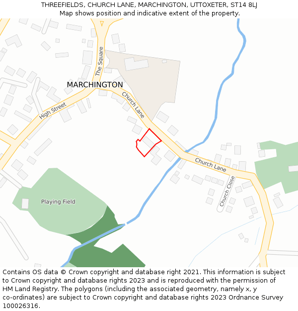 THREEFIELDS, CHURCH LANE, MARCHINGTON, UTTOXETER, ST14 8LJ: Location map and indicative extent of plot