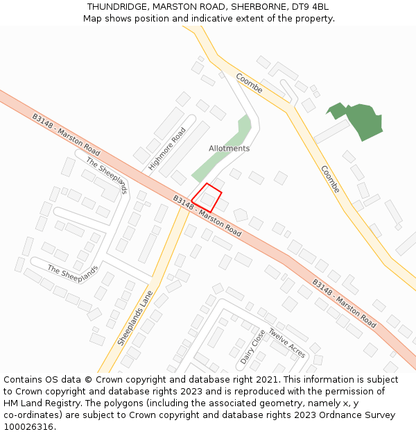 THUNDRIDGE, MARSTON ROAD, SHERBORNE, DT9 4BL: Location map and indicative extent of plot